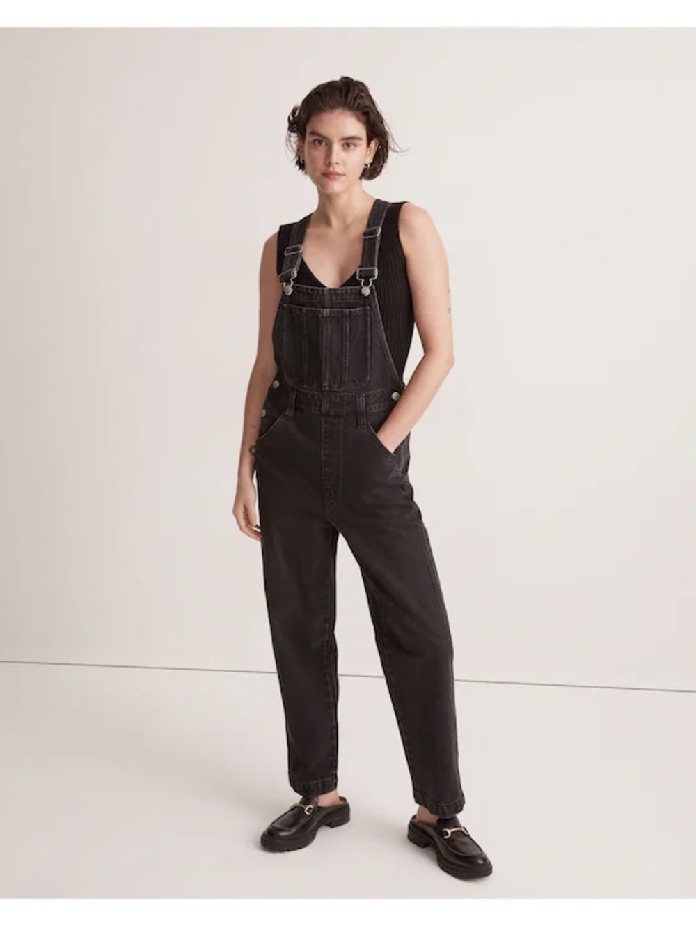 MADEWELL Straight Leg Washed Black Denim Overalls SMALL